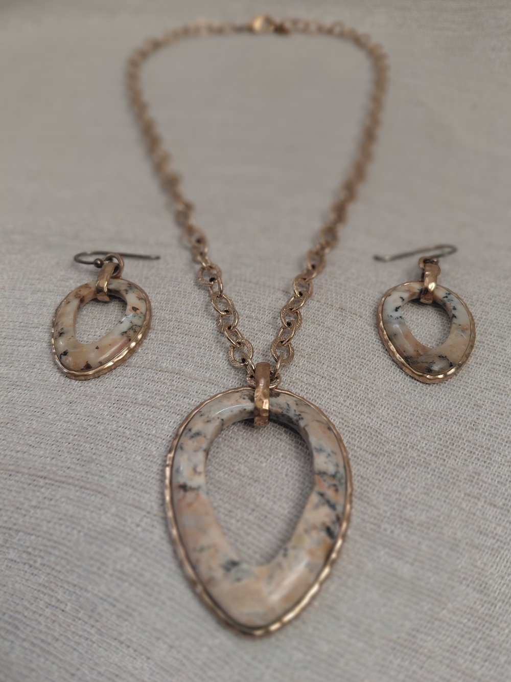 Vintage Barse Thailand 925 Silver & Solid Bronze Picasso Jasper Necklace Set Box